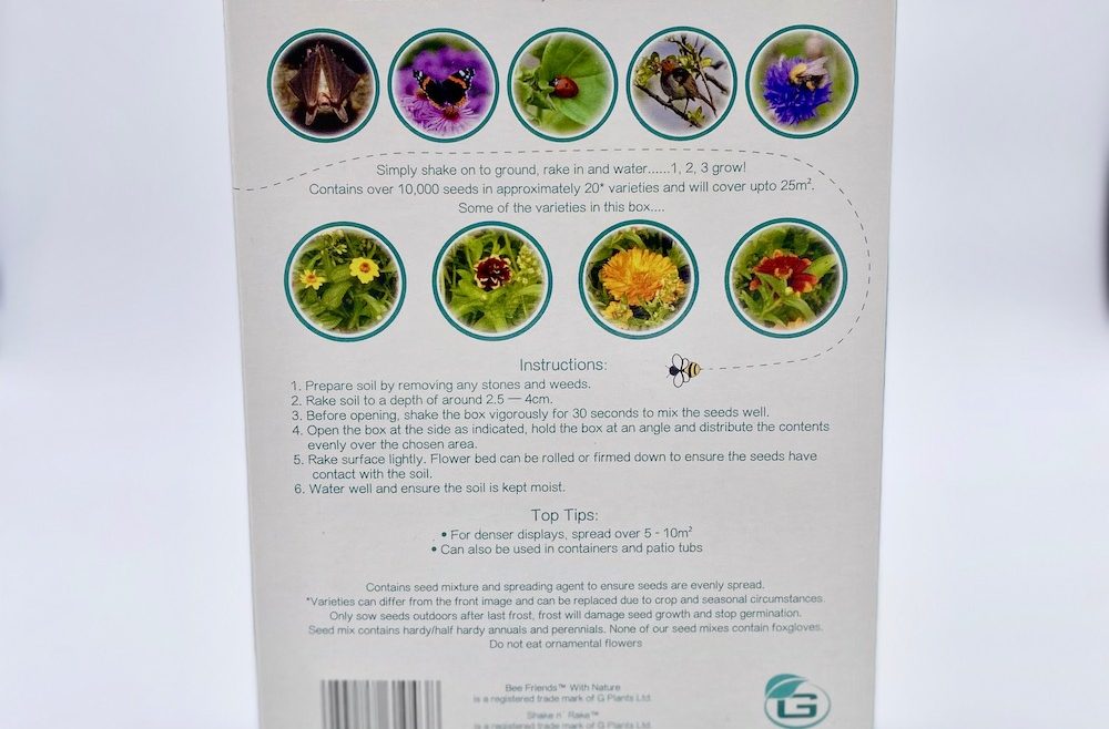 Saatgut - Samenmischung - Shaker - indian summer - Bee Friends - Rückseite - Anleitung - Shop - Franks kleiner Garten